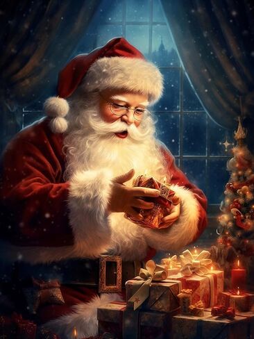 Reofrey DIY Diamond Art Painting Kits for Adults Santa Claus, Diamond Art Christmas Full Drill Round Rhinestone, Cross Stitch Embroidery Canvas for Crafts Home Decor 12x16inch/30x40cm in Saudi Arabia