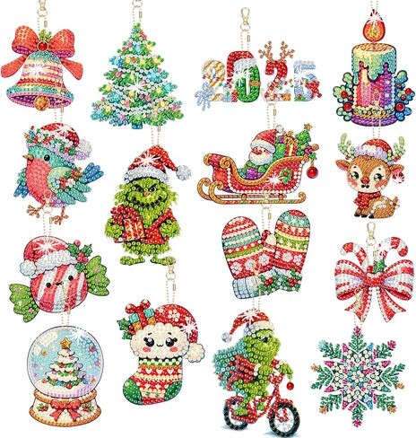 15 Pieces Diamond Art Kits for Adults Christmas Key chains Set Art Ornaments DIY 5d Painting Round Drill Diamond Dots Gem Art for Aesthetic Room Decor Crystal Rhinestone Arts Craft(Double-Sided) in Saudi Arabia