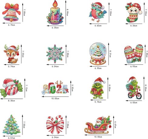 15 Pieces Diamond Art Kits for Adults Christmas Key chains Set Art Ornaments DIY 5d Painting Round Drill Diamond Dots Gem Art for Aesthetic Room Decor Crystal Rhinestone Arts Craft(Double-Sided) in Saudi Arabia