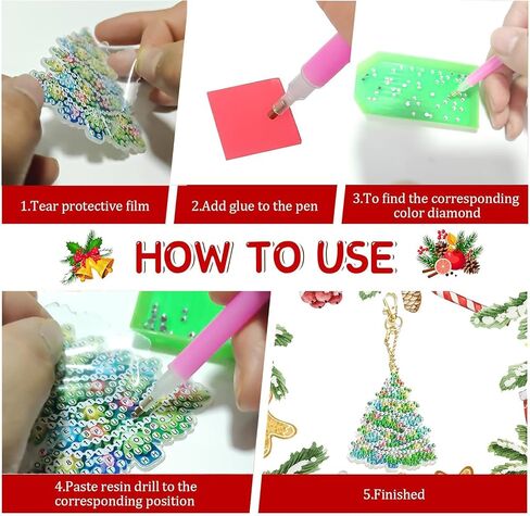 15 Pieces Diamond Art Kits for Adults Christmas Key chains Set Art Ornaments DIY 5d Painting Round Drill Diamond Dots Gem Art for Aesthetic Room Decor Crystal Rhinestone Arts Craft(Double-Sided) in Saudi Arabia
