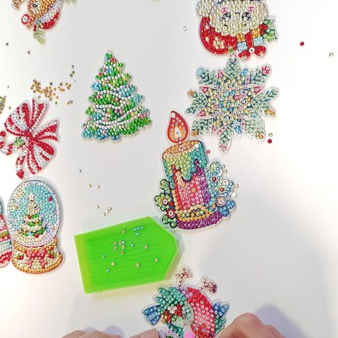 15 Pieces Diamond Art Kits for Adults Christmas Key chains Set Art Ornaments DIY 5d Painting Round Drill Diamond Dots Gem Art for Aesthetic Room Decor Crystal Rhinestone Arts Craft(Double-Sided) in Saudi Arabia