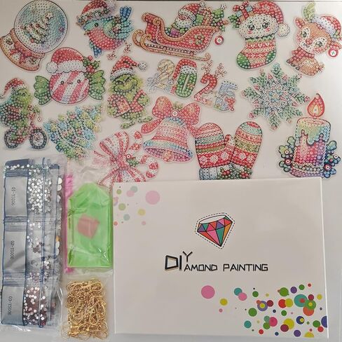 15 Pieces Diamond Art Kits for Adults Christmas Key chains Set Art Ornaments DIY 5d Painting Round Drill Diamond Dots Gem Art for Aesthetic Room Decor Crystal Rhinestone Arts Craft(Double-Sided) in Saudi Arabia