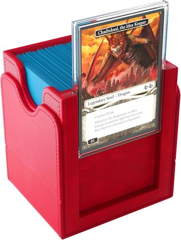 Gamegenic Squire Plus 100+ XL Convertible Deck Box - Holds 100 Double-Sleeved Cards! Premium Commander Card Case, Detachable Slide Card Case, Armorfyber Surface, Red Color, Made by Gamegenic in Kuwait