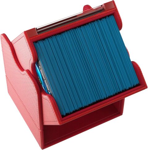 Gamegenic Squire Plus 100+ XL Convertible Deck Box - Holds 100 Double-Sleeved Cards! Premium Commander Card Case, Detachable Slide Card Case, Armorfyber Surface, Red Color, Made by Gamegenic in Kuwait