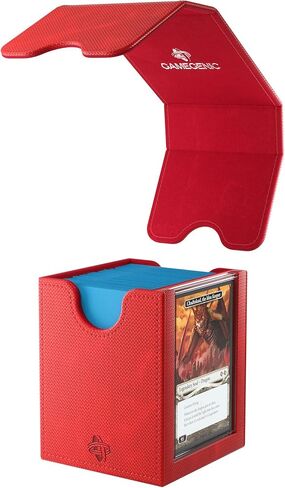 Gamegenic Squire Plus 100+ XL Convertible Deck Box - Holds 100 Double-Sleeved Cards! Premium Commander Card Case, Detachable Slide Card Case, Armorfyber Surface, Red Color, Made by Gamegenic in Kuwait