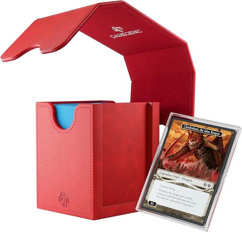 Gamegenic Squire Plus 100+ XL Convertible Deck Box - Holds 100 Double-Sleeved Cards! Premium Commander Card Case, Detachable Slide Card Case, Armorfyber Surface, Red Color, Made by Gamegenic in Kuwait