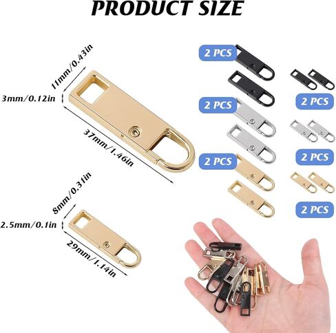 yenblow 12 حزمة معدنية الأمتعة سستة استبدال سحب، الثقيلة طقم إصلاح سستة قابلة للإزالة، 2 حجم قفل إصلاح الرأس لحقائب الأمتعة سترة الظهر معطف الأحذية in Kuwait