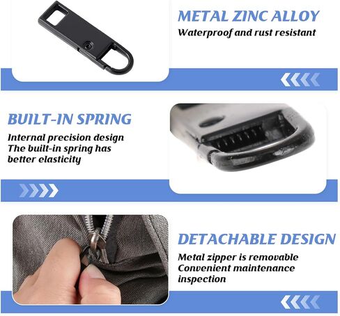 yenblow 12 حزمة معدنية الأمتعة سستة استبدال سحب، الثقيلة طقم إصلاح سستة قابلة للإزالة، 2 حجم قفل إصلاح الرأس لحقائب الأمتعة سترة الظهر معطف الأحذية in Kuwait