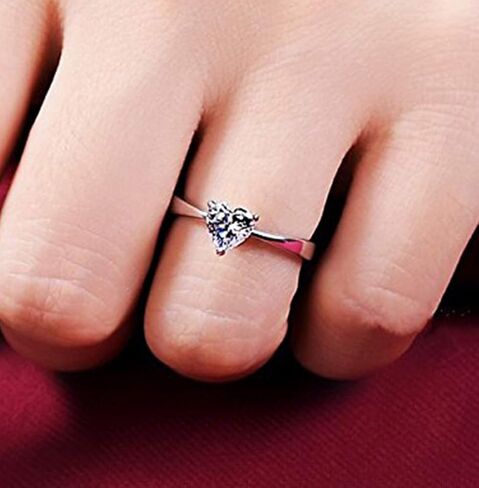 Fashion Jewelry 925 Sterling Silver 1CT Simulated Diamond Heart Shape Ring Solitaire Engagement for Women (7) in Saudi Arabia