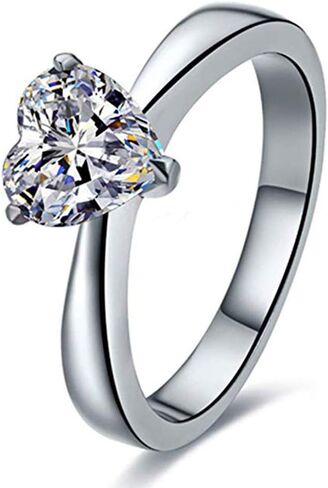 Fashion Jewelry 925 Sterling Silver 1CT Simulated Diamond Heart Shape Ring Solitaire Engagement for Women (7) in Saudi Arabia
