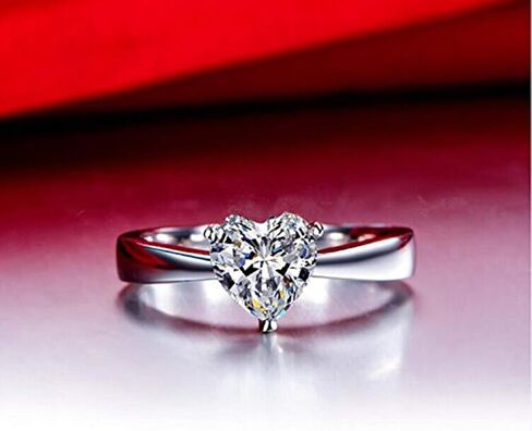 Fashion Jewelry 925 Sterling Silver 1CT Simulated Diamond Heart Shape Ring Solitaire Engagement for Women (7) in Saudi Arabia