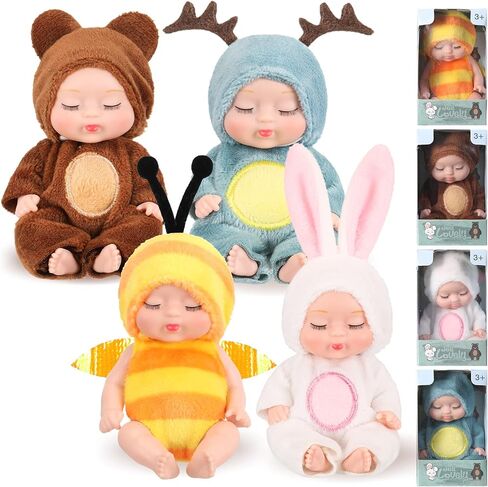 Hanaive 4 Pcs 4 Inch Mini Baby Dolls Lifelike Realistic Baby Dolls Animal Clothes Cute Tiny Babies Gifts for Kids Birthday Baby Shower (Cute Style) in Saudi Arabia