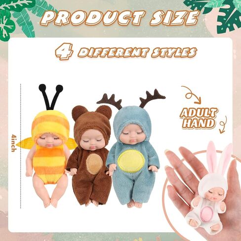 Hanaive 4 Pcs 4 Inch Mini Baby Dolls Lifelike Realistic Baby Dolls Animal Clothes Cute Tiny Babies Gifts for Kids Birthday Baby Shower (Cute Style) in Saudi Arabia