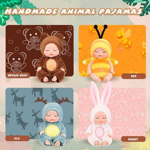 Hanaive 4 Pcs 4 Inch Mini Baby Dolls Lifelike Realistic Baby Dolls Animal Clothes Cute Tiny Babies Gifts for Kids Birthday Baby Shower (Cute Style) in Saudi Arabia