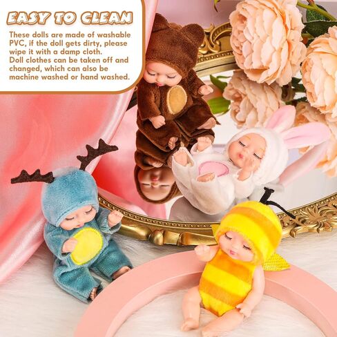 Hanaive 4 Pcs 4 Inch Mini Baby Dolls Lifelike Realistic Baby Dolls Animal Clothes Cute Tiny Babies Gifts for Kids Birthday Baby Shower (Cute Style) in Saudi Arabia
