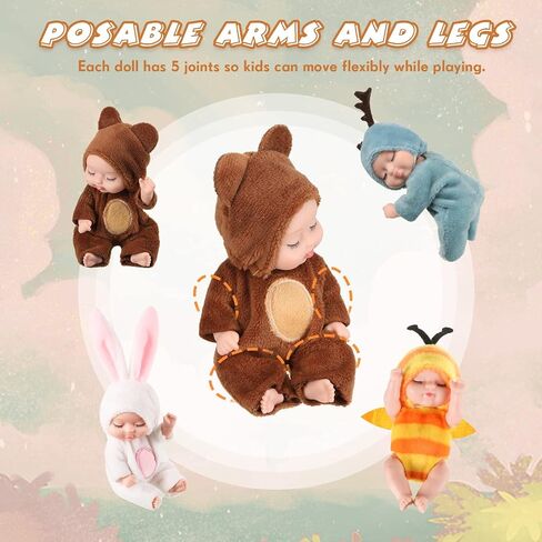 Hanaive 4 Pcs 4 Inch Mini Baby Dolls Lifelike Realistic Baby Dolls Animal Clothes Cute Tiny Babies Gifts for Kids Birthday Baby Shower (Cute Style) in Saudi Arabia