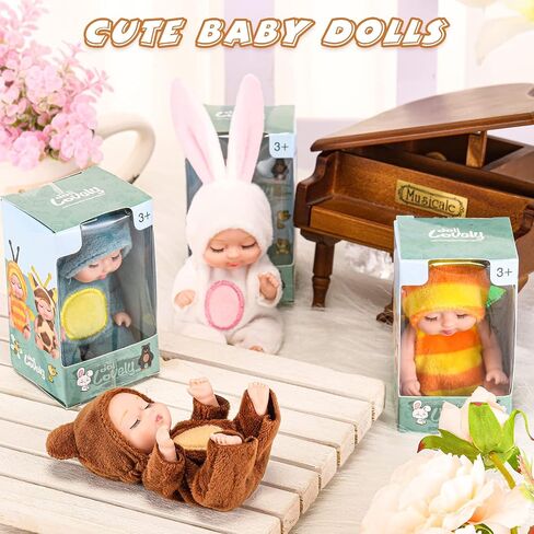 Hanaive 4 Pcs 4 Inch Mini Baby Dolls Lifelike Realistic Baby Dolls Animal Clothes Cute Tiny Babies Gifts for Kids Birthday Baby Shower (Cute Style) in Saudi Arabia