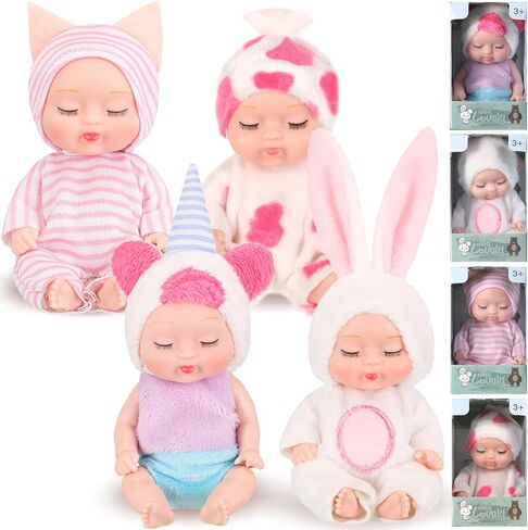 Hanaive 4 Pcs 4 Inch Mini Baby Dolls Lifelike Realistic Baby Dolls Animal Clothes Cute Tiny Babies Gifts for Kids Birthday Baby Shower (Cute Style) in Saudi Arabia