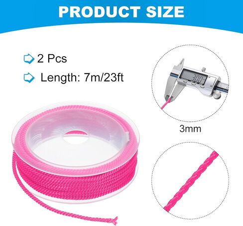 MECCANIXITY 2Pcs Nylon Thread Twine Beading Cord, 23ft Stretchy Braided Bracelets String Cord Rope for Jewelry Making DIY Crafts Necklaces, Fluorescent Pink in Saudi Arabia