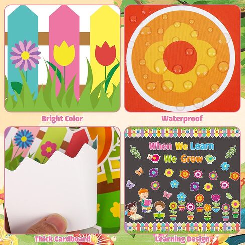 عندما نتعلم أننا ننمو، قطع نشرة للفصل الدراسي، لوحة نشرة زهرية، ديكور مع حدود للوازم المنزلية لنافذة المدرسة والحفلات ذات الطابع الزهري، 66 قطعة in Kuwait
