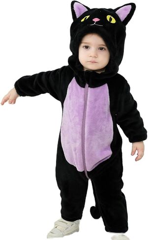 Dcohmch Toddler Baby Black Cat Costume Cute Hooded Jumpsuit Zipper Snowsuit Infant Boy Girl Warm Winter Clothes 0-3T in Saudi Arabia