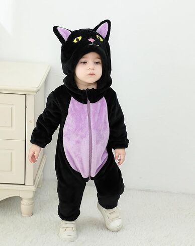 Dcohmch Toddler Baby Black Cat Costume Cute Hooded Jumpsuit Zipper Snowsuit Infant Boy Girl Warm Winter Clothes 0-3T in Saudi Arabia