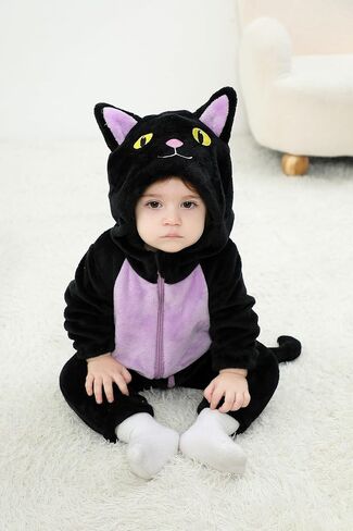 Dcohmch Toddler Baby Black Cat Costume Cute Hooded Jumpsuit Zipper Snowsuit Infant Boy Girl Warm Winter Clothes 0-3T in Saudi Arabia