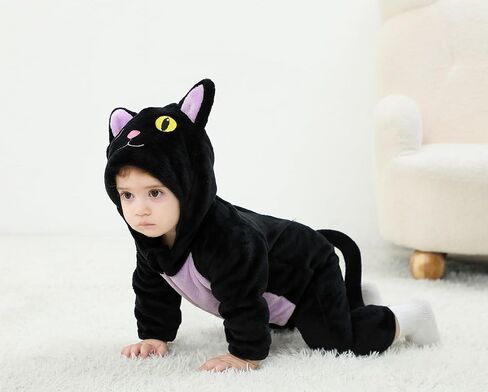 Dcohmch Toddler Baby Black Cat Costume Cute Hooded Jumpsuit Zipper Snowsuit Infant Boy Girl Warm Winter Clothes 0-3T in Saudi Arabia