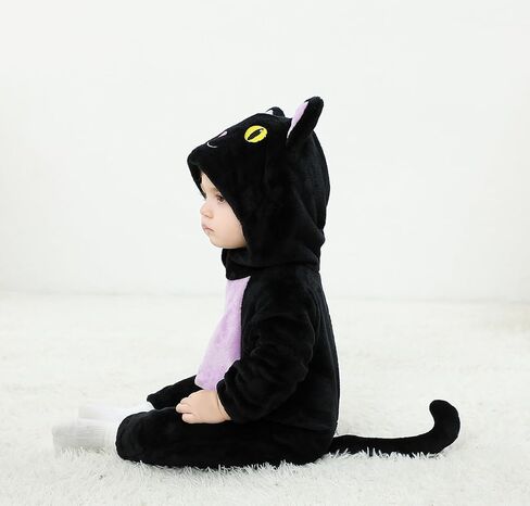Dcohmch Toddler Baby Black Cat Costume Cute Hooded Jumpsuit Zipper Snowsuit Infant Boy Girl Warm Winter Clothes 0-3T in Saudi Arabia