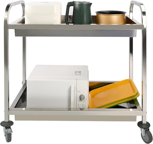 lesolar Stainless Steel Utility Cart 2-Shelf Kitchen Trolley Cart Heavy Duty Utility Service Cart with Wheels 37.4x19.7x37.4 Inch Kitchen Island Trolley 300lbs Capacity for Hotels Restaurant Home Use in Kuwait