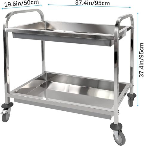 lesolar Stainless Steel Utility Cart 2-Shelf Kitchen Trolley Cart Heavy Duty Utility Service Cart with Wheels 37.4x19.7x37.4 Inch Kitchen Island Trolley 300lbs Capacity for Hotels Restaurant Home Use in Kuwait