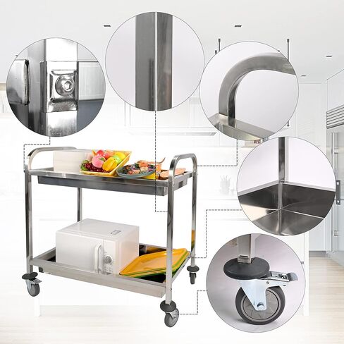 lesolar Stainless Steel Utility Cart 2-Shelf Kitchen Trolley Cart Heavy Duty Utility Service Cart with Wheels 37.4x19.7x37.4 Inch Kitchen Island Trolley 300lbs Capacity for Hotels Restaurant Home Use in Kuwait
