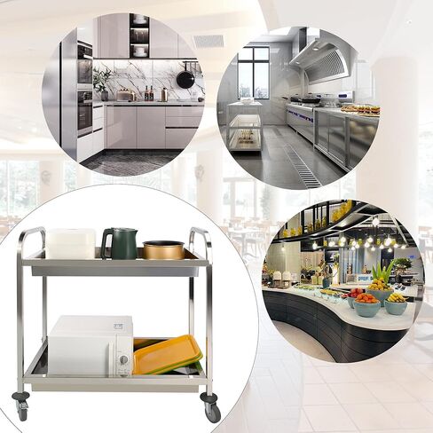 lesolar Stainless Steel Utility Cart 2-Shelf Kitchen Trolley Cart Heavy Duty Utility Service Cart with Wheels 37.4x19.7x37.4 Inch Kitchen Island Trolley 300lbs Capacity for Hotels Restaurant Home Use in Kuwait