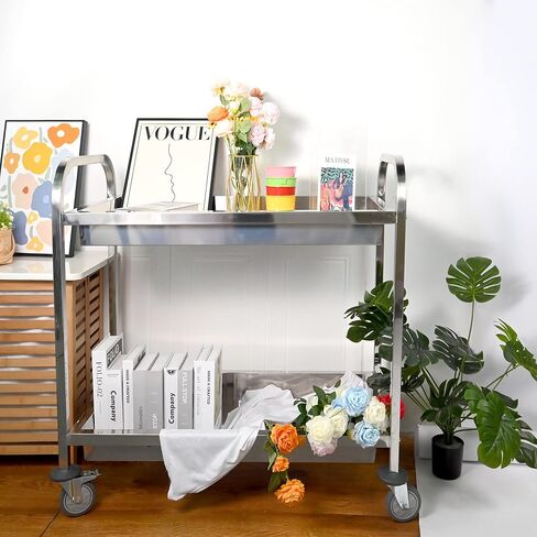 lesolar Stainless Steel Utility Cart 2-Shelf Kitchen Trolley Cart Heavy Duty Utility Service Cart with Wheels 37.4x19.7x37.4 Inch Kitchen Island Trolley 300lbs Capacity for Hotels Restaurant Home Use in Kuwait