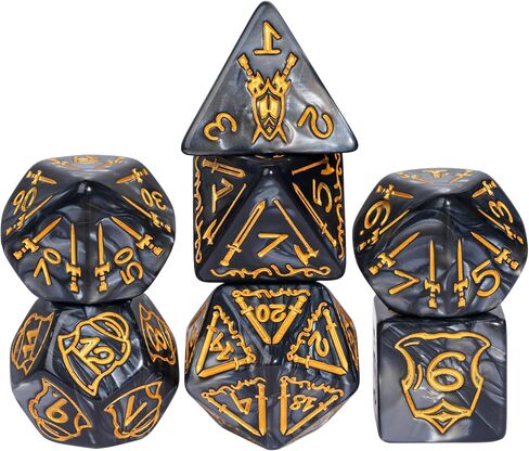 25mm Giant Polyhedral Dice Set, Sword and Shield DND Dice 7-Die Large Dice Set with Leather Dice Bag for Role Playing Game Dungeons and Dragons(Black) in Saudi Arabia