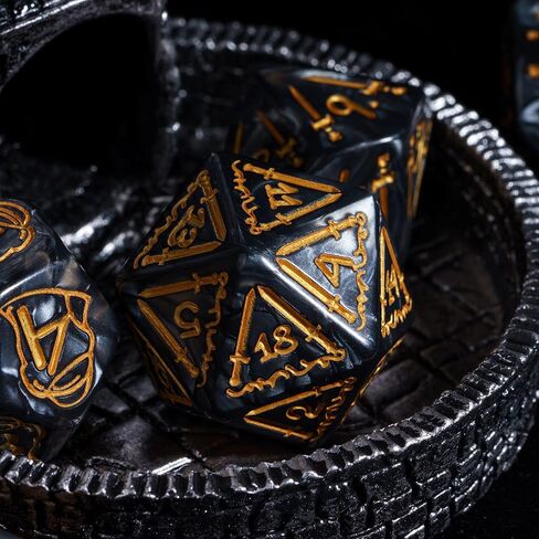 25mm Giant Polyhedral Dice Set, Sword and Shield DND Dice 7-Die Large Dice Set with Leather Dice Bag for Role Playing Game Dungeons and Dragons(Black) in Saudi Arabia