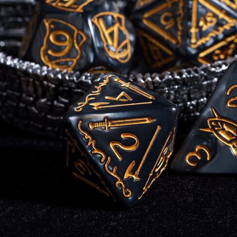 25mm Giant Polyhedral Dice Set, Sword and Shield DND Dice 7-Die Large Dice Set with Leather Dice Bag for Role Playing Game Dungeons and Dragons(Black) in Saudi Arabia