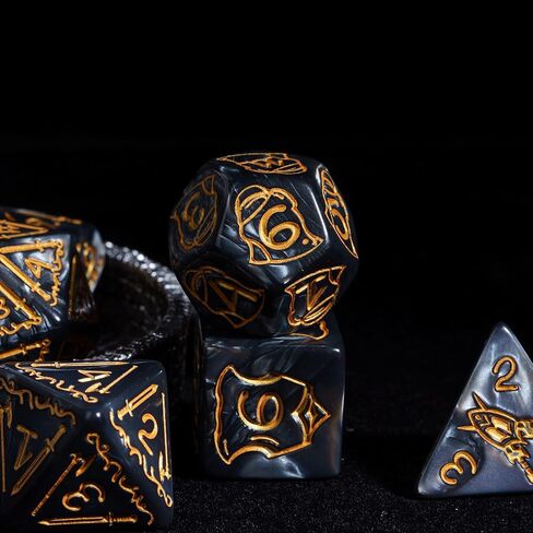 25mm Giant Polyhedral Dice Set, Sword and Shield DND Dice 7-Die Large Dice Set with Leather Dice Bag for Role Playing Game Dungeons and Dragons(Black) in Saudi Arabia
