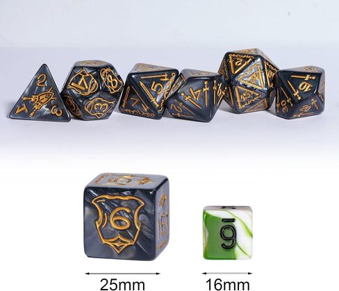 25mm Giant Polyhedral Dice Set, Sword and Shield DND Dice 7-Die Large Dice Set with Leather Dice Bag for Role Playing Game Dungeons and Dragons(Black) in Saudi Arabia