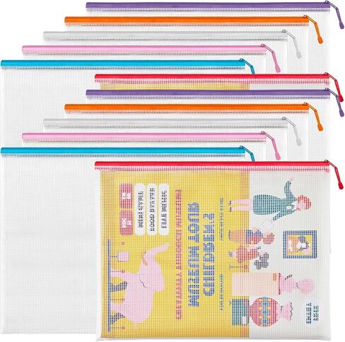 12-Pack Waterproof Mesh Zipper Pouches, 13 x 9.25 Inch A4/Letter Size, Multi-Colored Document Storage Bags, Durable File Organizers for School, Office Supplies, and Travel - 6 Colors, 2 Pieces Each in Saudi Arabia