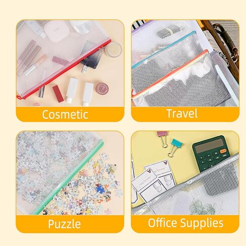 12-Pack Waterproof Mesh Zipper Pouches, 13 x 9.25 Inch A4/Letter Size, Multi-Colored Document Storage Bags, Durable File Organizers for School, Office Supplies, and Travel - 6 Colors, 2 Pieces Each in Saudi Arabia