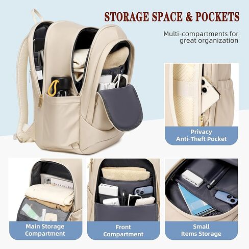 Travel Laptop Backpack for Women 15.6 Inch Computer Backpacks with USB Charging Hole Anti Theft Carry on Bag College Bookbag Large Black Back Pack for Work Business Traveling Commuter Daypack-Black in Kuwait