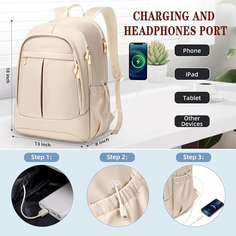 Travel Laptop Backpack for Women 15.6 Inch Computer Backpacks with USB Charging Hole Anti Theft Carry on Bag College Bookbag Large Black Back Pack for Work Business Traveling Commuter Daypack-Black in Kuwait