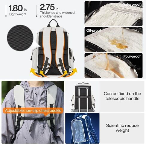 mixi Travel Backpack for Women Men, 18 Inch Carry On Laptop Backpack Flight Approved fits 16'' Laptop, Lightweight Waterproof Hiking Backpack Travel Outdoor Business Casual Daypack, Light Gray in Kuwait