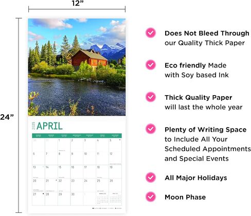 2025 Cabins Monthly Wall Calendar by Bright Day, 12 x 12 Inch Beautiful Landscape Photography Gift in Saudi Arabia