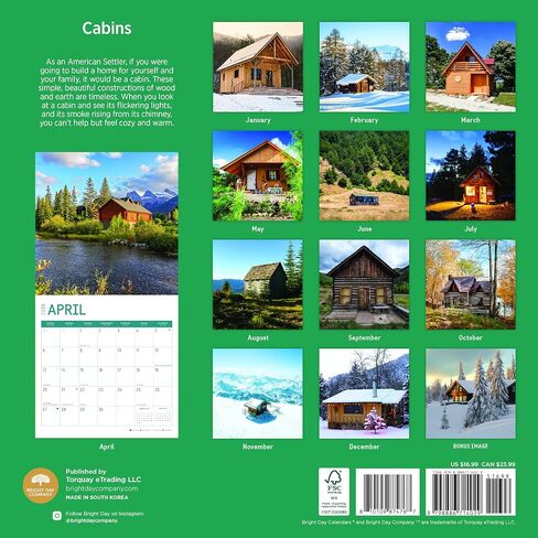 2025 Cabins Monthly Wall Calendar by Bright Day, 12 x 12 Inch Beautiful Landscape Photography Gift in Saudi Arabia