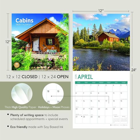 2025 Cabins Monthly Wall Calendar by Bright Day, 12 x 12 Inch Beautiful Landscape Photography Gift in Saudi Arabia