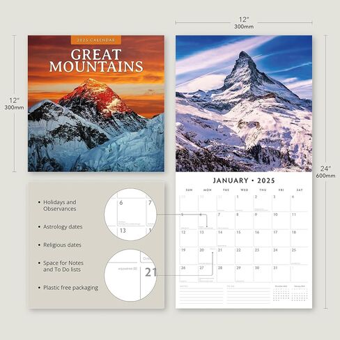 Red Robin 2025 Great Mountains Monthly Wall Calendar | 12" x 24" Open | Premium Thick & Sturdy Paper | Hangable 12 Month Calendar | Plastic Free | 4 Month Transition Page for 2024 in Saudi Arabia