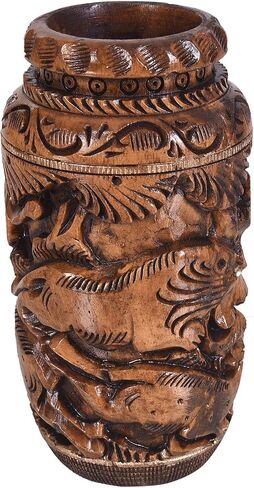 Craft Trade Hand Carved Wood Pen Holder for Desk Organizer for Home School Office Supplies Pencil Cup Pot Storage Box Suitable for Stationery - Natural Wood in Kuwait