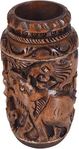 Craft Trade Hand Carved Wood Pen Holder for Desk Organizer for Home School Office Supplies Pencil Cup Pot Storage Box Suitable for Stationery - Natural Wood in Kuwait